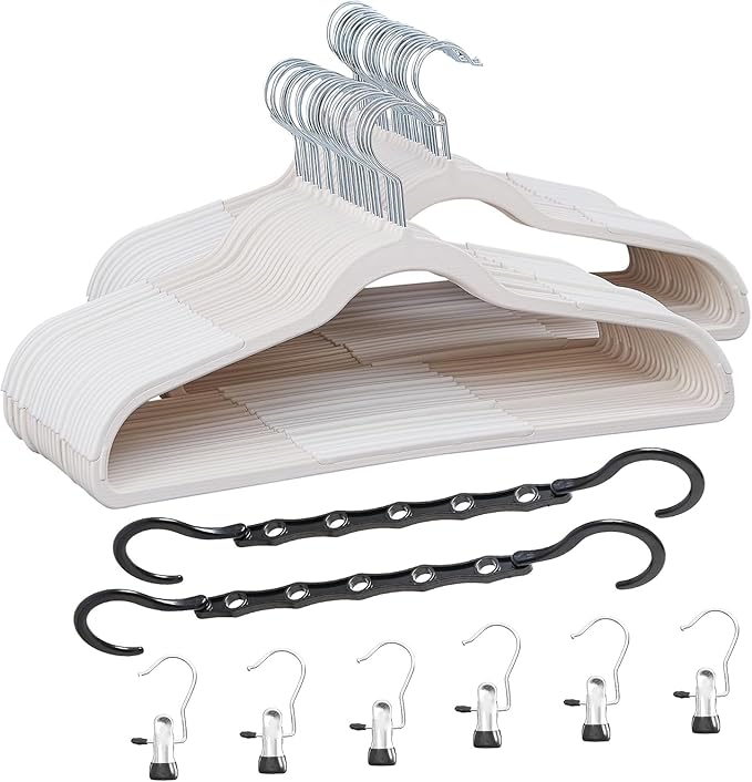 VECELO Non-Slip Clothes Hangers, 50 Pack Heavy Duty Plastic Hangers with 360° Rotating Metal Hook, Space Saving Wardrobe Organizer for Shirts, Coats, Pants, Dresses