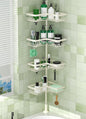 DAOYA Corner Shower Caddy Tension Pole, 4-Tier Adjustable Corner Shower Caddy with Soap Dish & Razor Holder, Stainless Steel Tension Pole Shelf Fits Bathtub & Floor 25-114.2 inches(Off-white)