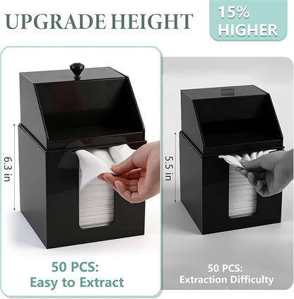 Anyoifax Disposable Facial Towels Storage Compatible with Clean Skin Club Clean Towel XL Double Layer Acrylic Box Cotton Pads Container Qtip Bin Face Towelettes Holder for Bathroom Counter, Black