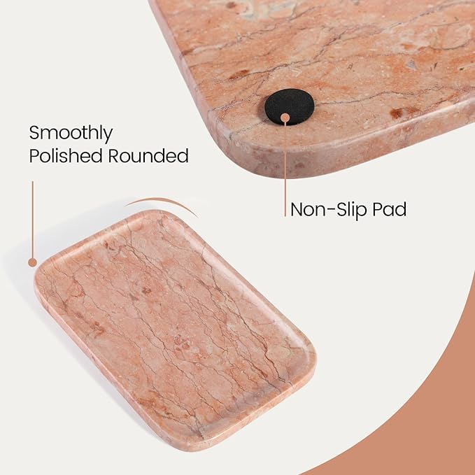 Karibiber Marble Vanity Tray, Bathroom Tray for Countertop, Decoration Dresser Organizer, Perfume, Jewelry Holder, Red Stone Serving for Kitchen Sink Storage(Spring Rose)