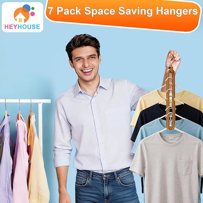 Magic Space Saving Hangers,7 Pack Multi-Functional Closet Organizers and Storage, 9-Hole Cascading Hanger, College Dorm Room Essentials for Guys, Heavy Duty Wardrobe Clothes Drying Rack for Shirts