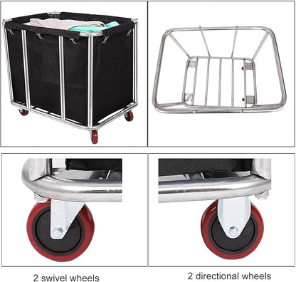 12 Bushels Laundry Cart Commercial/Home,Heavy Duty Large Stainless Steel Rolling Laundry Basket with Wheels，for Laundry Organizer and Storage,260LBS Load (12 Bushels - Black - 8 Tubes)