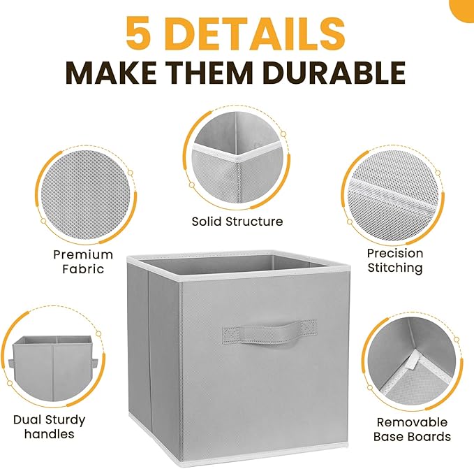 Criusia Large Storage Cubes, 13x13 Cube Storage Bins (Set of 10), Fabric Collapsible Storage Bins with Dual Handles, Foldable Cube Baskets for Shelf, Closet Organizers and Storage Box (Grey)