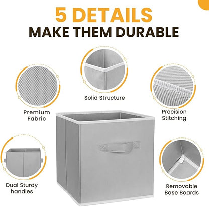 Criusia Large Storage Cubes, 13x13 Cube Storage Bins (Set of 10), Fabric Collapsible Storage Bins with Dual Handles, Foldable Cube Baskets for Shelf, Closet Organizers and Storage Box (Grey)