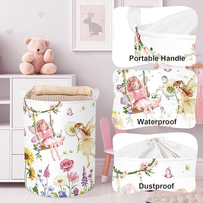 Clastyle Lovely Princess Laundry Basket Kids Clothes Book Storage Basket Gift Toy Box for Bedroom Decor,Flower Fairy,36x45 cm