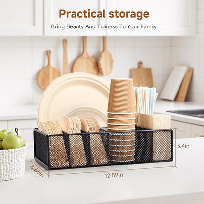 Utensil Caddy for Party - Paper Plate Holder ,Silverware Caddy Utensil Holder Paper plate Organizer with 6 Compartments for Party, Camping, Picnic