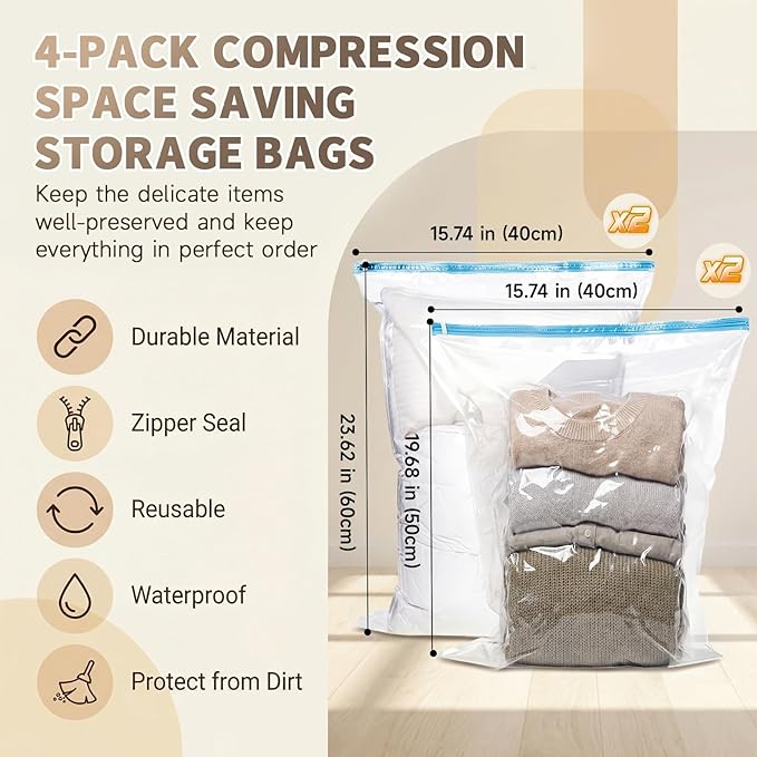 OIAHOMY 2 Pack Under Bed Storage with 4 Compression Bags, Underbed Organizers for Bedroom & Closet, Fits Beds Higher than 5.9", Space-Saving for Seasonal Clothes, Blankets & Shoes - Black