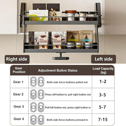 2 Tier Pull Down Shelf Pull Down Cabinet Organizer Features a Removable Washable Non-Slip Mat and Ample Storage Capacity Ideal for Kitchens and Bathrooms 450x250x440mm/17.7x9.8x17.3in