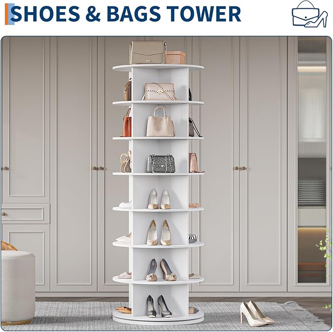 GarveeHome 7 Tier Rotating Shoe Rack Tower, 360° Revolving Free Standing Spinning Shoe Organizer, Vertical Spinning Shoes Display, Shoes Rack Storage Round Carousel, Rotate Shoes Closet Organization