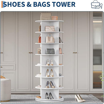 GarveeHome 7 Tier Rotating Shoe Rack Tower, 360° Revolving Free Standing Spinning Shoe Organizer, Vertical Spinning Shoes Display, Shoes Rack Storage Round Carousel, Rotate Shoes Closet Organization