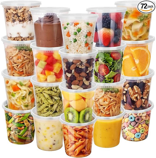 NESCCI 72 Sets (144-Piece) Deli Containers with Lids,24oz X 72 Set Each, Leak-Proof & BPA Free Airtight Takeout Plastic Food Storage Containers for Soup, Meal Prep, Microwave/Freezer Safe