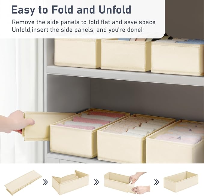 DIMJ Drawer Organizer Clothes - Underwear Organizer Small Sock Organizer Closet Organizers and Storage Box Dresser Drawer Dividers for Baby Clothes, Bra, Socks, Belt, Tie, Set of 9, Beige