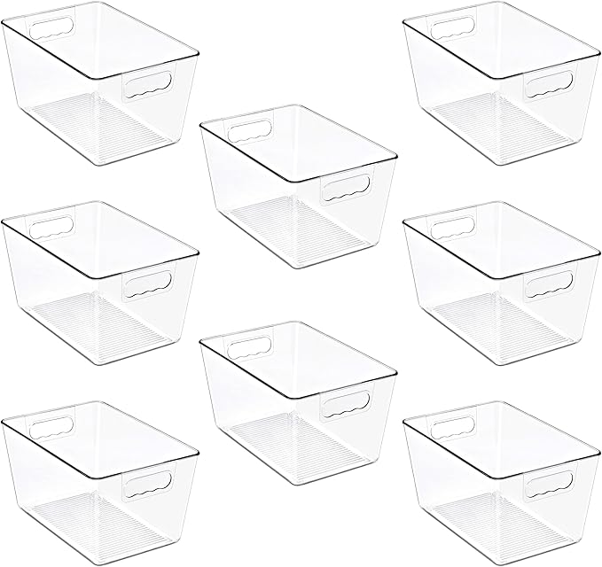 Sorbus Clear Storage Bins, 8 Pack Large Organization Bins with Handles – Clear Storage Containers for Storage, Pantry, Fridge, Cabinet, Closet & Kitchen Organization – BPA-Free Plastic