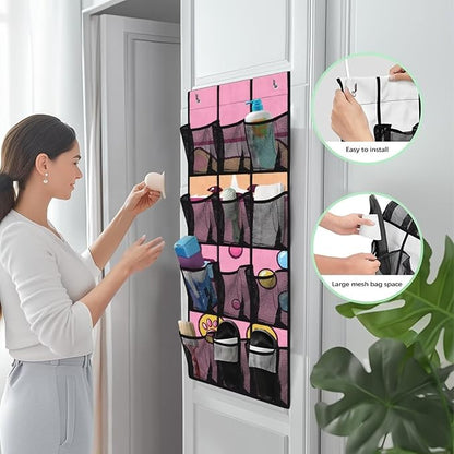 Over The Door Hanging Storage Pockets, Behind The Door Organizer, Closet Door Organizer with 12 Mesh Pockets for Bedroom Bathroom,Cute Dog
