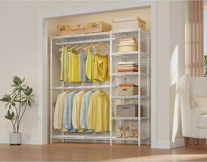 VIPEK X2 Expandable Reach-in Closet Racks Adjustable from 3'3" to 4'8" Portable Open Walk-in Closet Rack System with Flexible Shelves and Hanger Rods Clothing Rack for Hanging Clothes, White