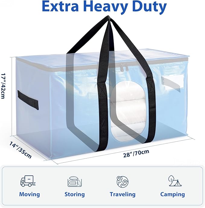 6 Pack Extra Large Moving Bags, Heavy Duty PE Woven Storage Totes with Visible Window & Wrap Around Handles, Reusable Space-Saving Alternative for Home Relocation & Storage