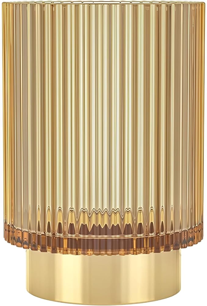 Makeup Brush Holder Organizer, Heavy Crystal Glass Brush Storage Holder, Vintage Cosmetic Make Up Bathroom Brushes Cup Pen Pencil Toothbrush Holder Striped Vase (Large (amber))