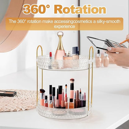 2 Tier Acrylic Lazy Susan Organizer, 360° Rotating Makeup orgaizer & Skincare Storage Tray, Clear Spinning Vanity Organizer for Bathroom Countertop, Cabinet, Dresser, Kitchen, Perfume Organizer