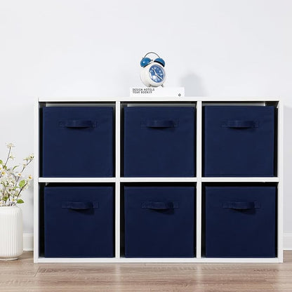 Stero Fabric Storage Bins 6 Pack Fun Colored Durable Storage Cubes with Fabric Handles Foldable Cube Baskets for Home, Kids Room, Closet and Toys Organization Dark Blue