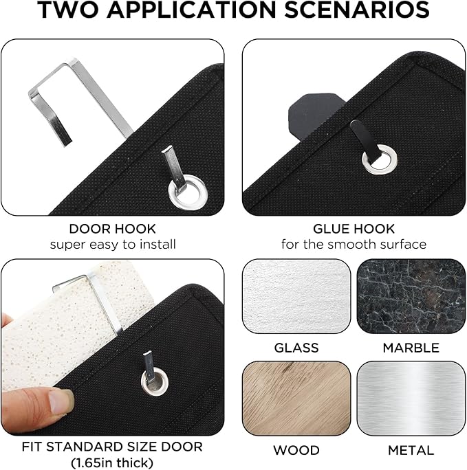 Dansydaisy 2 Pack 18 Pocket Wall Hanging Shoe Rack for Closet RV Shoe Storage with 8 Hooks over the Door Shoes Holder Organizer for Bathroom, RV, Pantry, Camping(Black)