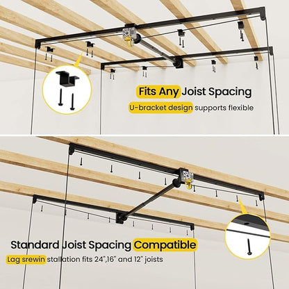 FERO Overhead Garage Storage Rack, 500 lb Capacity, 4x8 FT Garage Ceiling Storage Rack with Safety Lock, Heavy-Duty Ceiling Mounted Lift System, Drop-Down Garage Ceiling Organizer