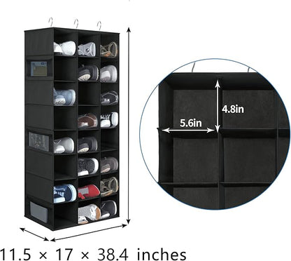 Hanging Shoe Organizer for Closet, 24 Sections Shoe Holder Hanger Rack, Space-Saving Shoe Organizers and Storage, Black