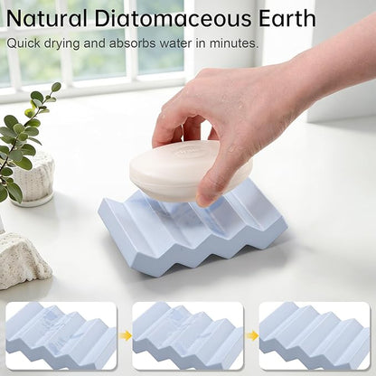 Self Draining Bar Soap Holder Diatomite Soap Dish Fast Drying Soap Saver Small Sponge Caddy for Shower, Bathroom, Kitchen Sink, Kitchen, Blue