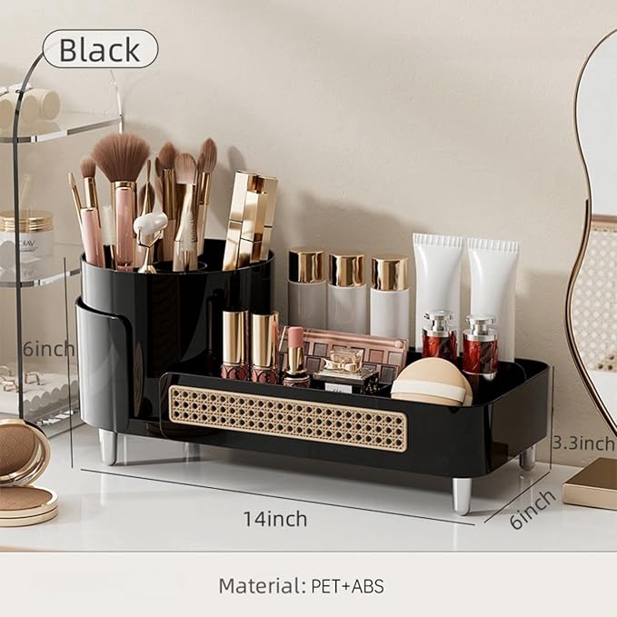 Rotating Large Capacity Cosmetic Display Case,Bathroom Counter Organizer Countertop Storage,Cosmetics Skincare Shelf Organizer (Black, XM)