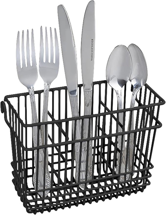 Kitchen Details Cutlery Basket | Hanging | Attach to Standard Dish Drying Rack | Utensil Caddy | Vinyl Coated | 3 Compartment | Black