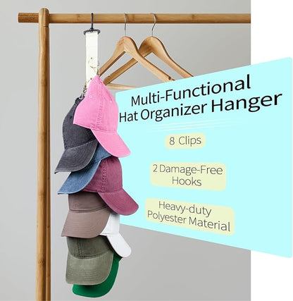 Hat Organizer Baseball Caps Rack Hangers 2PCS Door Hat Racks with 8 Stainless Steel Clips Cap Wall Holder Closet Storage Organizer Over Door Wall Caps Storage Hangers Beige