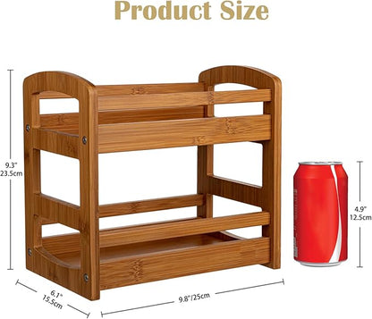Briful Bamboo Spice Rack Organizer for Countertop, 2-Tier Seasoning Shelf Small Spice Holder for Kitchen Organization Pantry & Cabinet Decor, Brown