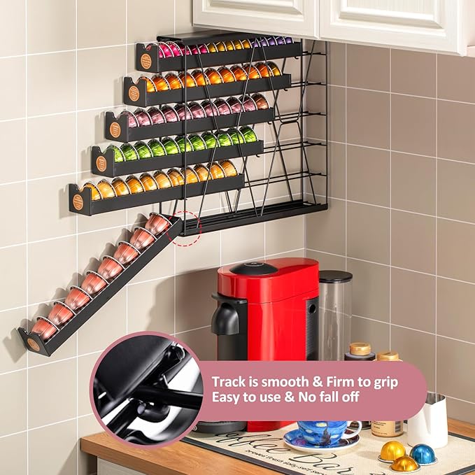 FlagShip 6-Tier Vertuo Pod Holder for Nespresso - 60+ Capsule Max Capacity Metal Rack, Ultra-Efficient Corner Storage Space Saving Design