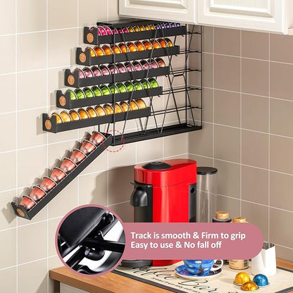 FlagShip 6-Tier Vertuo Pod Holder for Nespresso - 60+ Capsule Max Capacity Metal Rack, Ultra-Efficient Corner Storage Space Saving Design