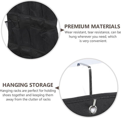 BESPORTBLE 24-grid over The Door Shoe Organizer Hanging Bag, Black Mesh Storage Pouch 48x168cm, Breathable Door-mounted Shoe Storage for Home Closet and Entryway
