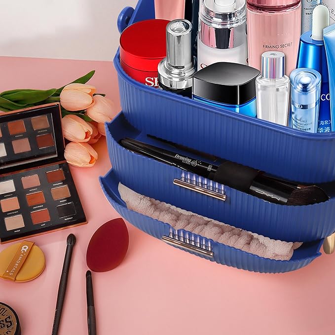 MASSY Egg Shape(Oval) Makeup Storage Box, Countertop Portable Vanity Cosmetics Organizer Preppy