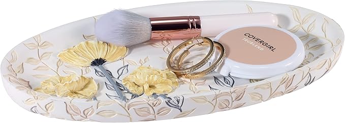 Avanti Linens - Vanity Tray, 100% Hand-Painted Resin Bathroom Accessories, Floral Home Decor (Marielle)
