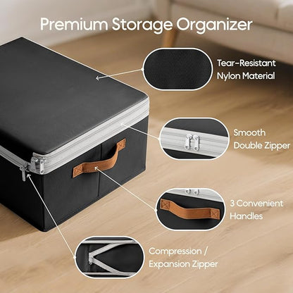 Homosorout Large Closet Storage Bins - Compression Organizer Bins, Stackable Closet Organizer, Expandable Under Bed Storage Containers for Clothes, Towels, Sheet, 4 Pack, Black