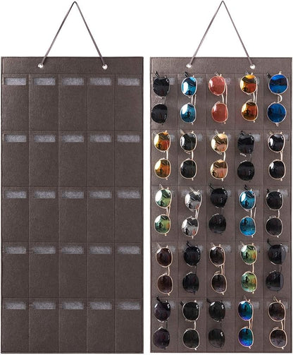 Sunglasses Organizer Storage- Hanging Eyeglasses Wall Pocket Mounted,Eyewear Display,25 Slots (Black, Large)
