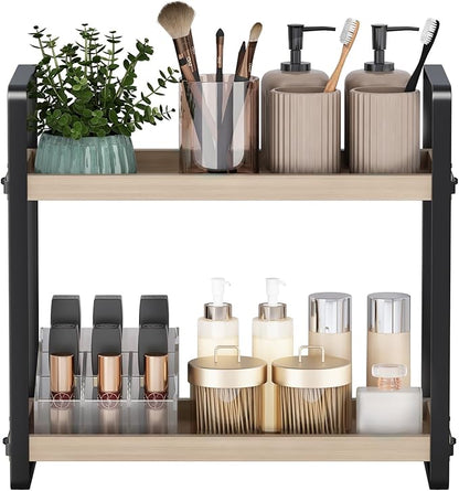 HNRLOY Bathroom Counter Organizer,Bathroom Countertop Organizer,Counter Shelf,Countertop Storage,Organization and Storage,Makeup Shelf,Sink Caddy(Burlywood 2 Tier)