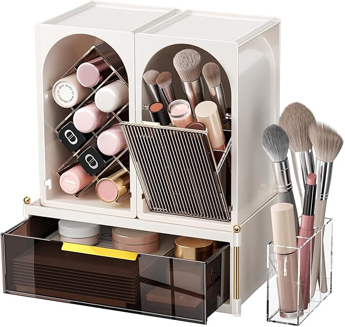 Premium Makeup Organizer with Adjustable Compartments, Spacious Drawers for Cosmetics and Brushes - Ideal for Vanity, Bathroom, or Dressing Table