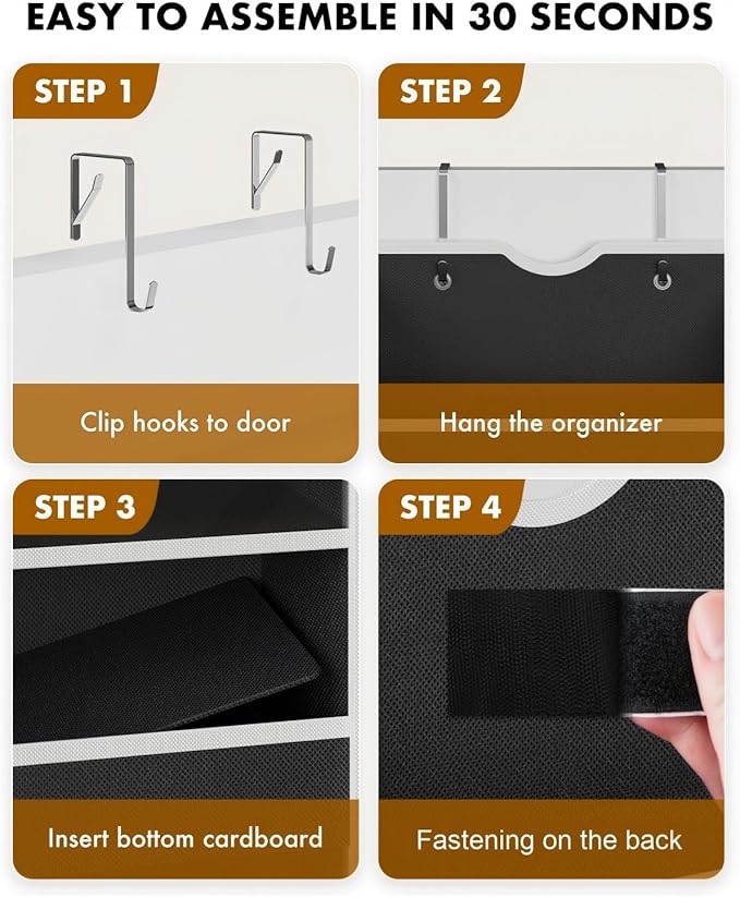 Over The Door Organizer Hanging 6-Shelf Storage Organizer with 50lb Heavy Duty Perfect for Bathroom Closet Nursery Bedroom Laundry Pantry (Black, 1 Pack)