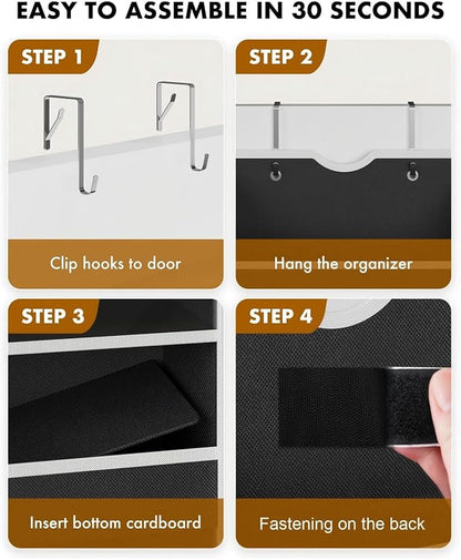 Over The Door Organizer Hanging 6-Shelf Storage Organizer with 50lb Heavy Duty Perfect for Bathroom Closet Nursery Bedroom Laundry Pantry (Black, 1 Pack)