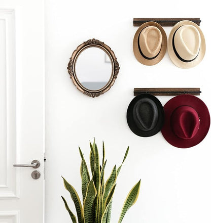 Mkono Hat Rack for Wall Wooden Baseball Caps Organizer with 20 Hooks Rustic Cowboy Hanger Mounted Hats Display Closet Bedroom Entryway, Set of 2, Brown