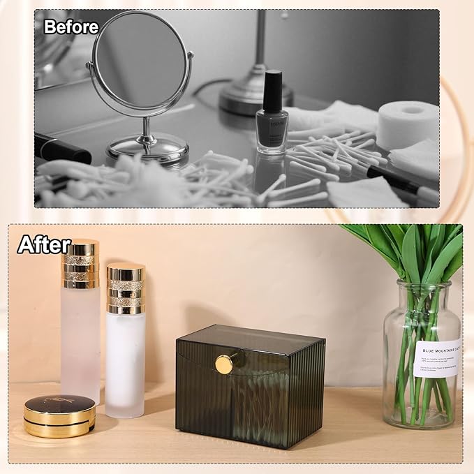 Double Compartment Qtip Holder with Lid,Cotton Ball Holder with Lid,Cotton Pad Holders,Container Dispenser Box for Bathroom Home Storage Organization(Green)