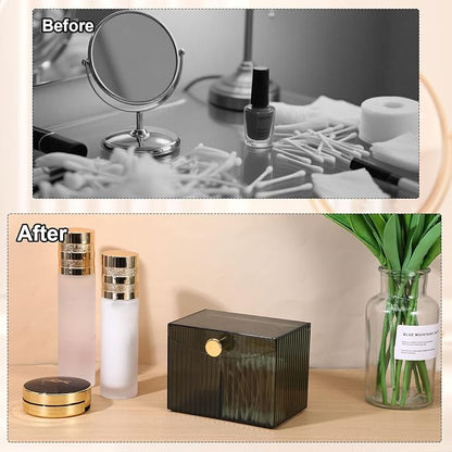 Double Compartment Qtip Holder with Lid,Cotton Ball Holder with Lid,Cotton Pad Holders,Container Dispenser Box for Bathroom Home Storage Organization(Green)