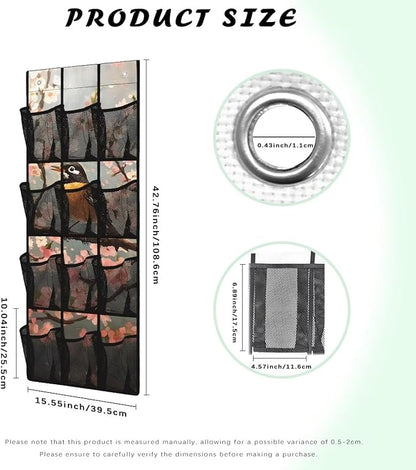 American Robin Over the Door Shoe Organizer 4 Shelf 12 Large Mesh Pockets Shoe Rack for Door Closet Organizer for Small Spaces Waterproof Storage Bag for Toiletries Shoes Snacks