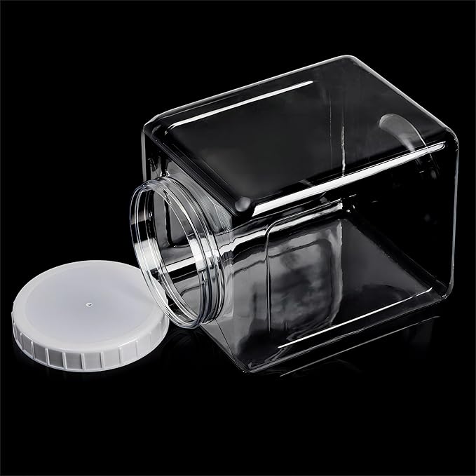 Elsjoy 2 Pack 1.3 Gallon Large Plastic Storage Jars with Screw-on Lids, Wide Mouth Airtight Clear Kitchen Food Containers for Dry Food, Candy, and Snacks