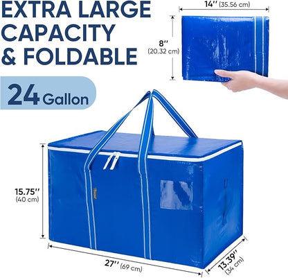 BALEINE 8-Pack Oversized Moving Bags with Reinforced Handles, Heavy-Duty Storage Tote for Clothes, Moving Supplies (Royal Blue, 8-Pack)