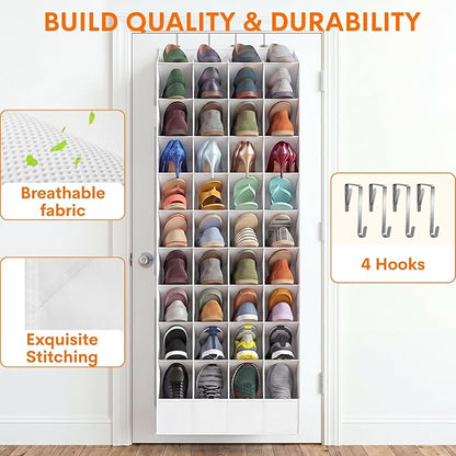 30-40 Pairs Over the Door Shoe Organizer, Large & Deep Pockets Hanging Shoe Rack, Space-Saving Closet Door Organizer Fits Boots,Sneakers or Larger Shoes,Shoe Storage for Bedroom,Small Closet,Entryway