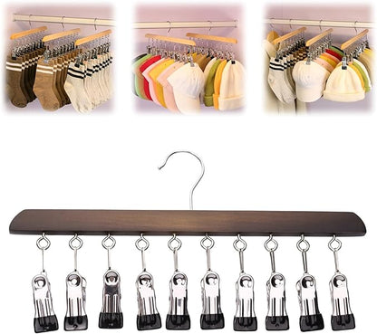 Closet Organizer with 10 Clips, 2026 New Space Saving Hanging Closet Organizer, Hat Scarf Clothespins for Legging Jeans Skirts Socks Pant Hangers (Vintage-10 Clips, 1 Pcs)